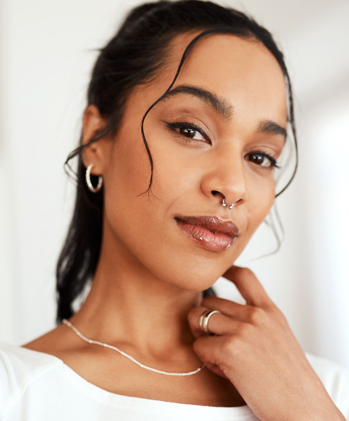 Close-up of a woman showcasing natural beauty.