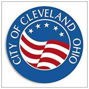 Cleveland, Ohio city seal with American flag.
