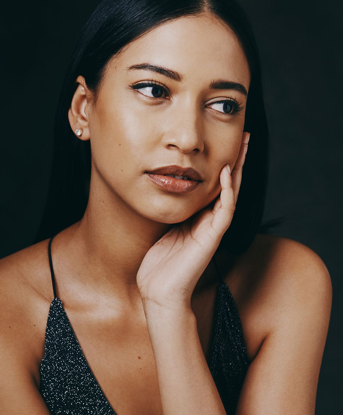 Close-up of a woman showcasing natural beauty.